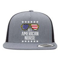 All American Nurse Scrub Memorial Day 4th of July RN Flat Bill Trucker Hat