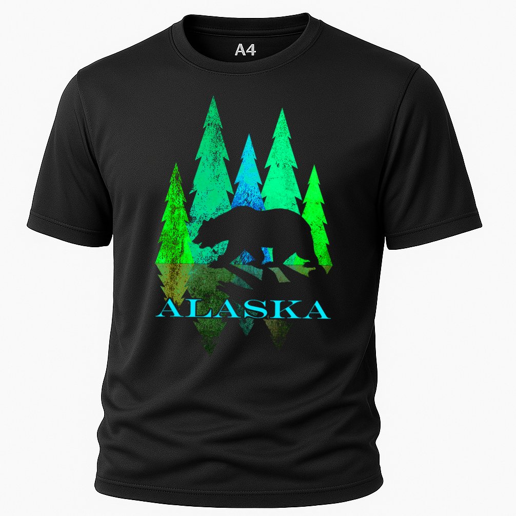 Alaska Alaskan Northern Light Trees With Bear Cooling Performance Crew T-Shirt