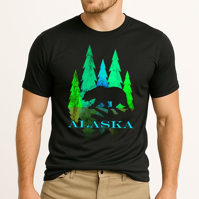 Alaska Alaskan Northern Light Trees With Bear Cooling Performance Crew T-Shirt