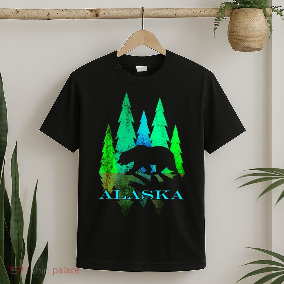 Alaska Alaskan Northern Light Trees With Bear T-Shirt