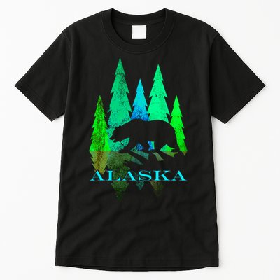 Alaska Alaskan Northern Light Trees With Bear Tall T-Shirt