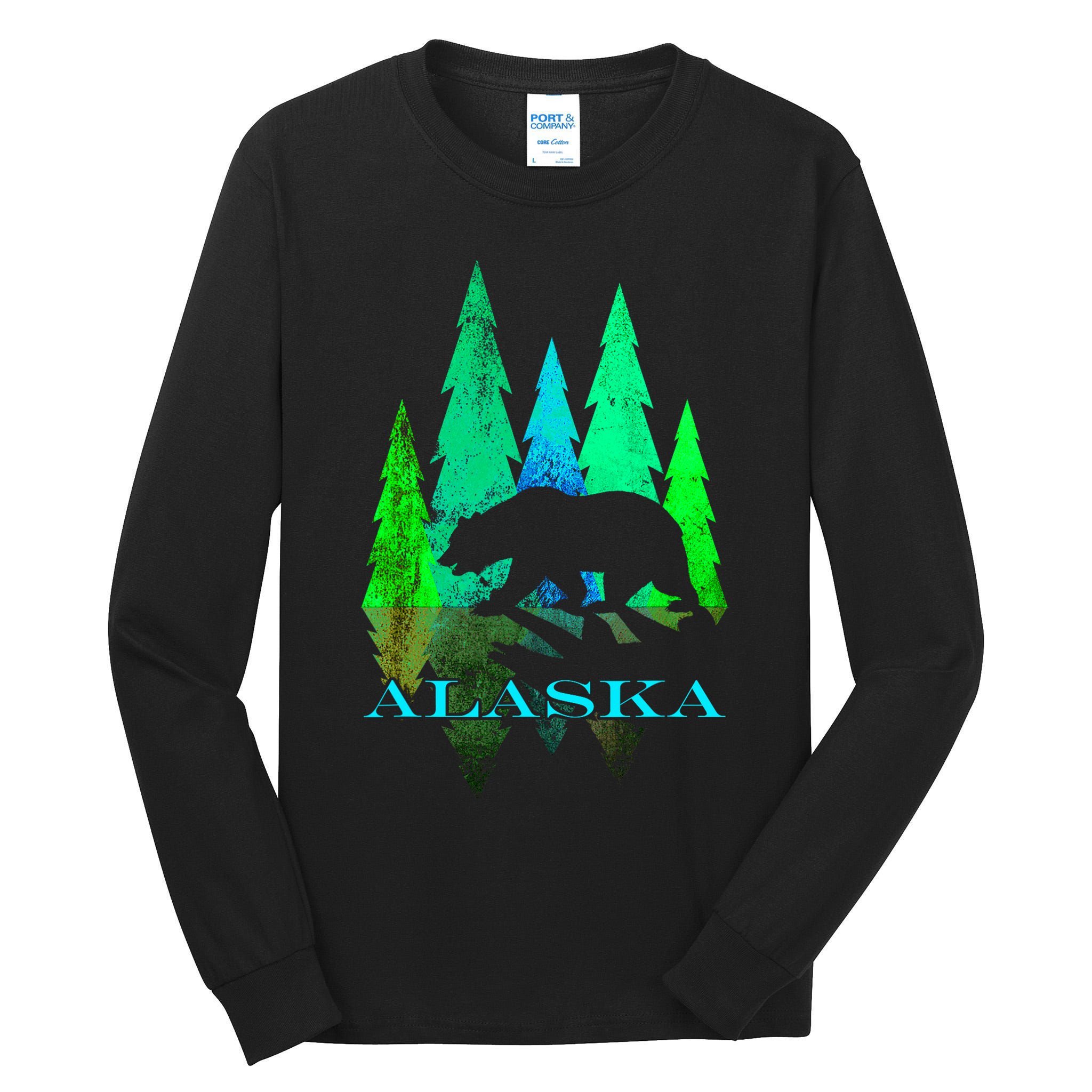 Alaska Alaskan Northern Light Trees With Bear Tall Long Sleeve T-Shirt