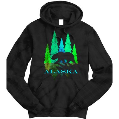 Alaska Alaskan Northern Light Trees With Bear Tie Dye Hoodie