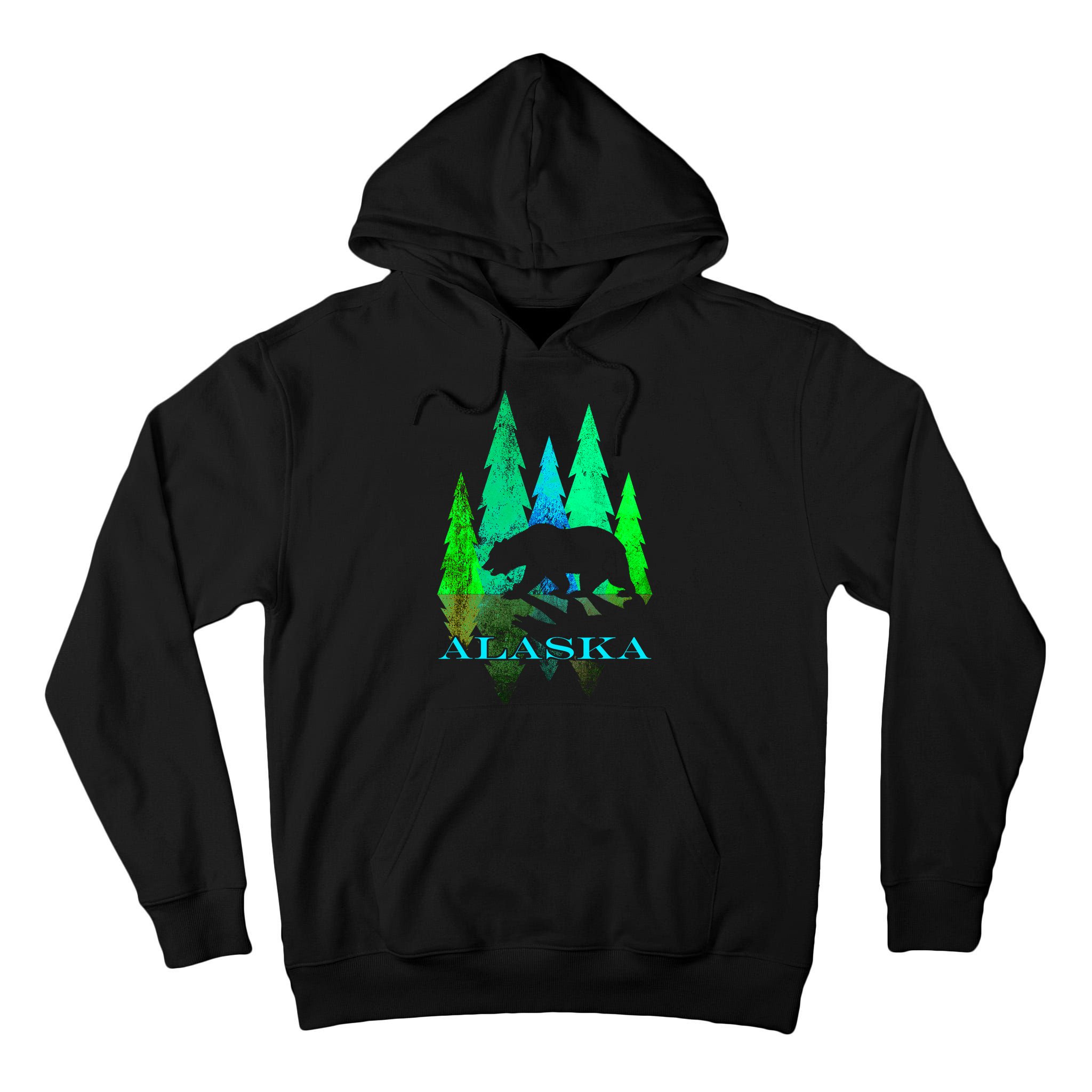 Alaska Alaskan Northern Light Trees With Bear Tall Hoodie