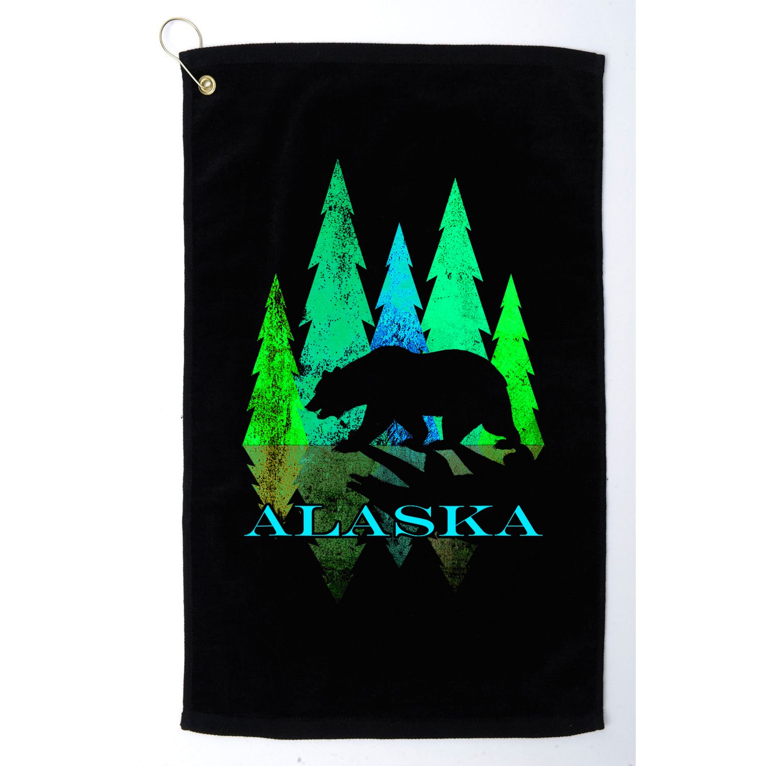 Alaska Alaskan Northern Light Trees With Bear Golf Towel