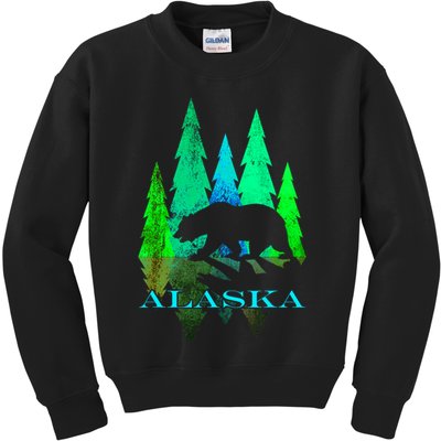 Alaska Alaskan Northern Light Trees With Bear Kids Sweatshirt