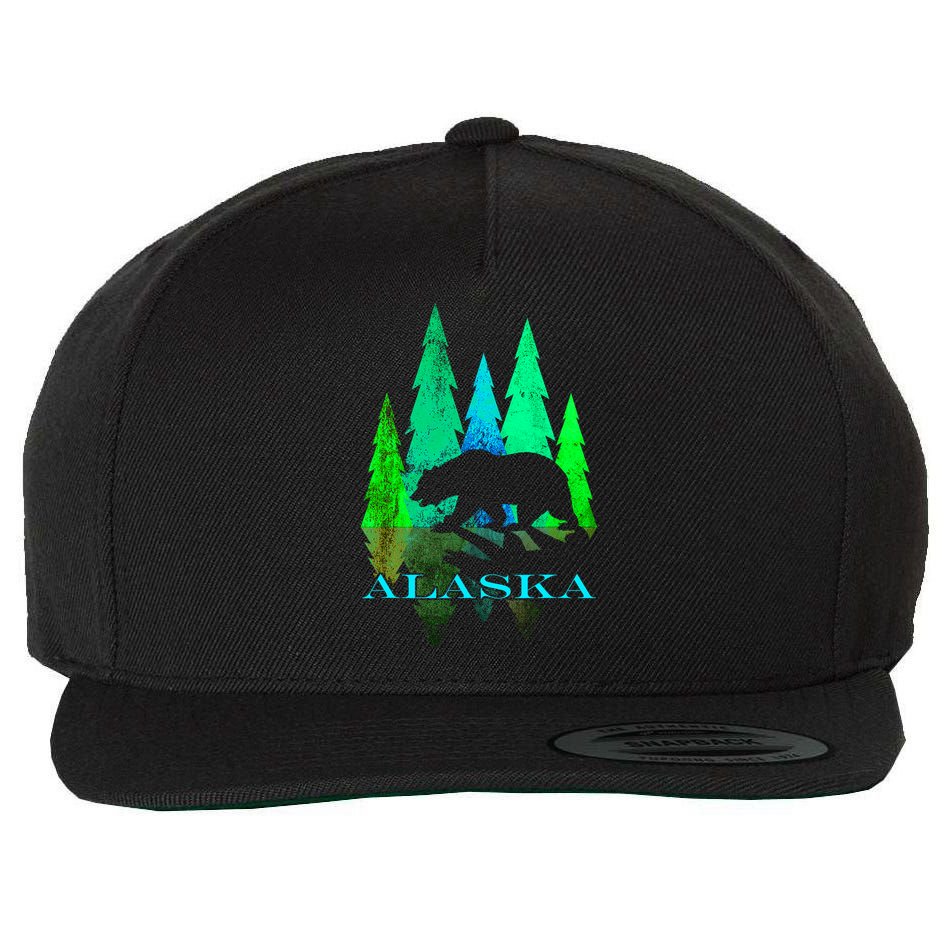 Alaska Alaskan Northern Light Trees With Bear Wool Snapback Cap
