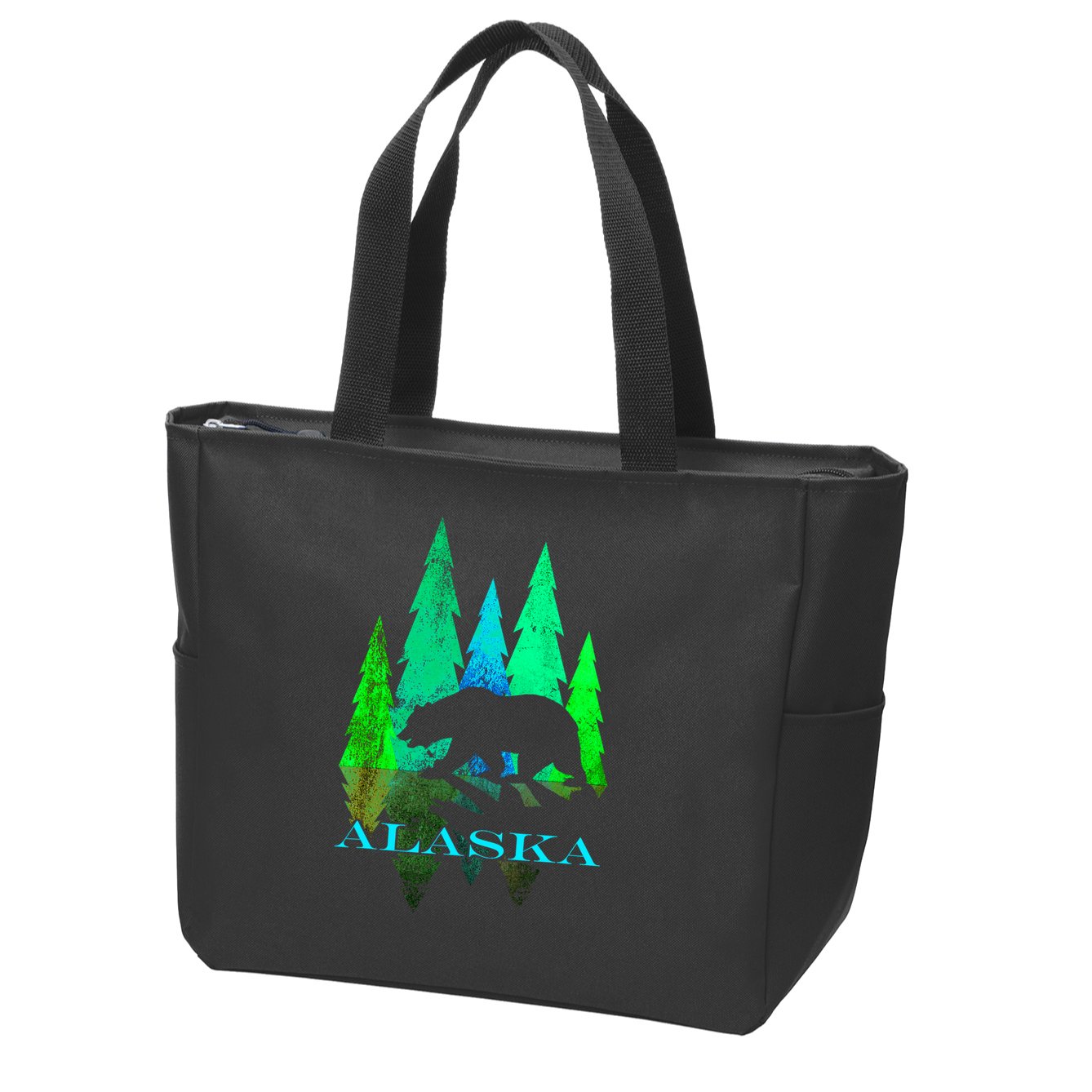 Alaska Alaskan Northern Light Trees With Bear Zip Tote Bag