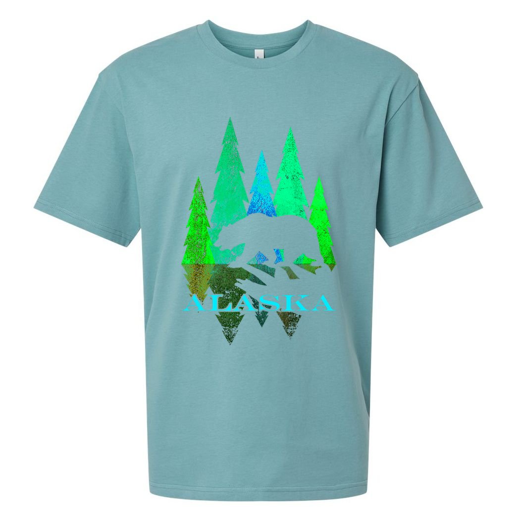 Alaska Alaskan Northern Light Trees With Bear Sueded Cloud Jersey T-Shirt