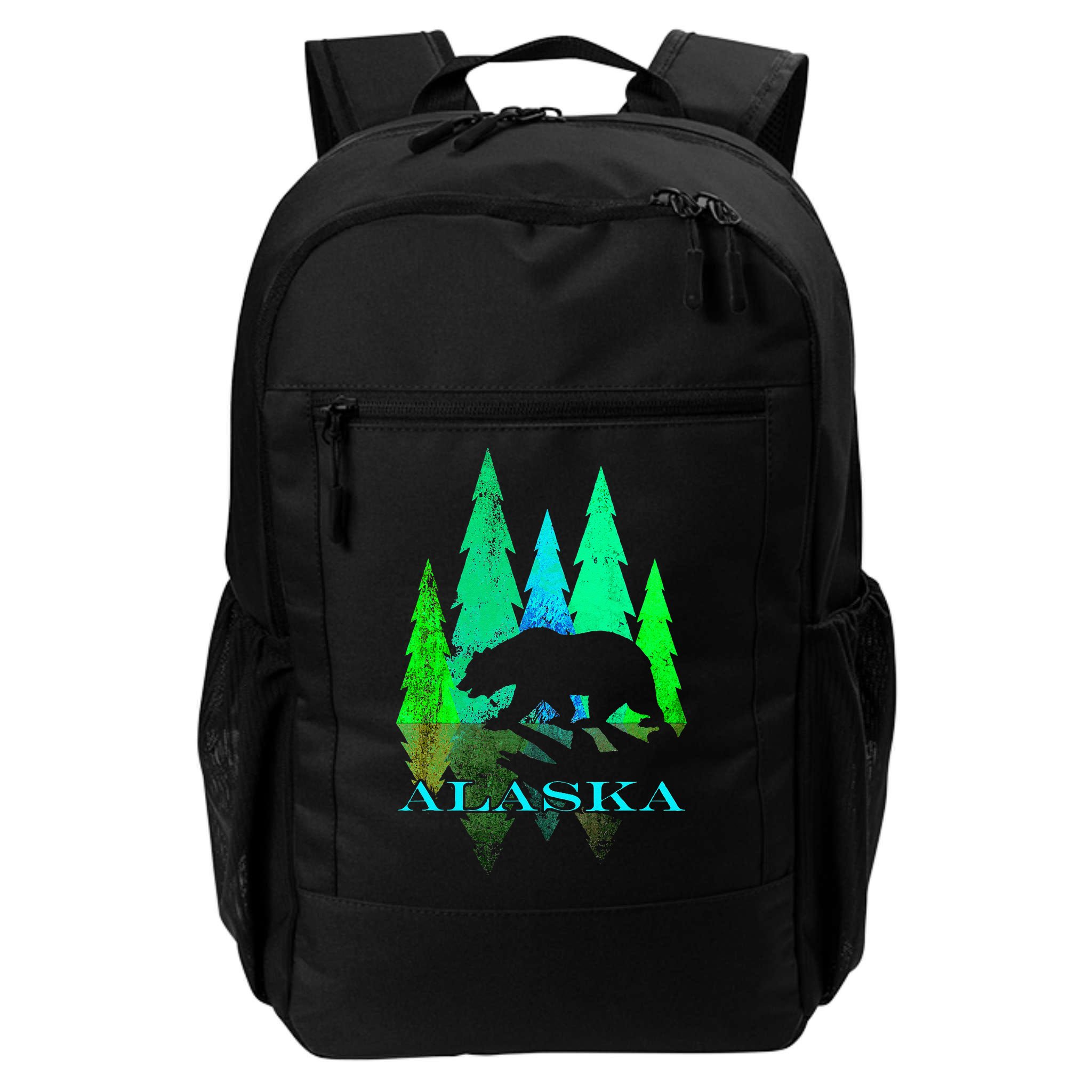 Alaska Alaskan Northern Light Trees With Bear Backpack
