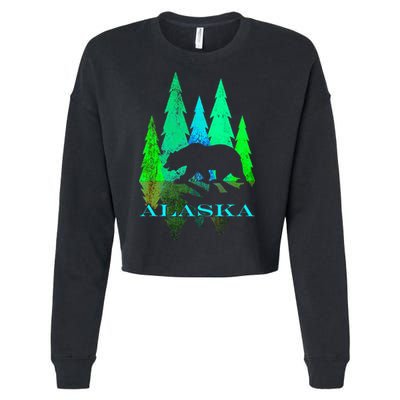 Alaska Alaskan Northern Light Trees With Bear Cropped Pullover Crew