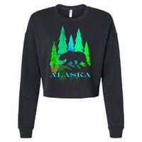 Alaska Alaskan Northern Light Trees With Bear Cropped Pullover Crew