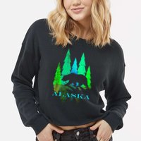 Alaska Alaskan Northern Light Trees With Bear Cropped Pullover Crew