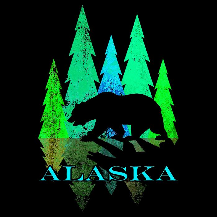 Alaska Alaskan Northern Light Trees With Bear Cropped Pullover Crew