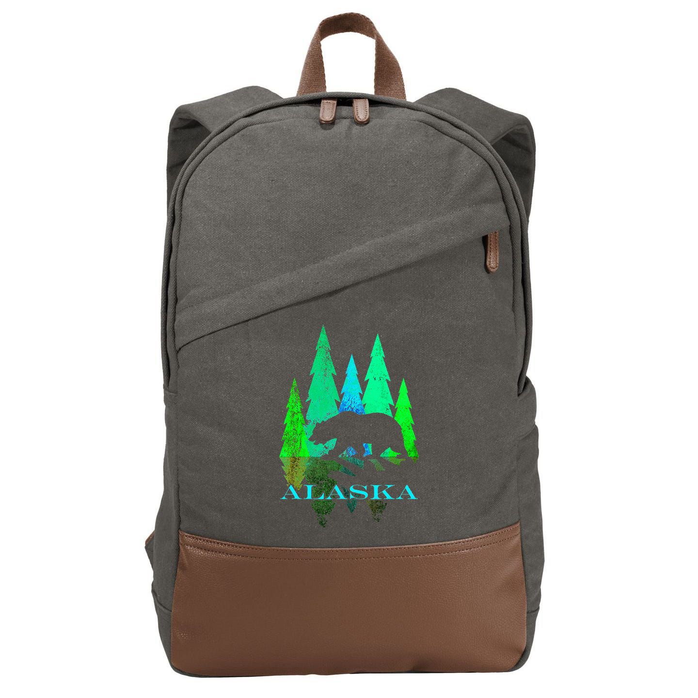 Alaska Alaskan Northern Light Trees With Bear Cotton Canvas Backpack