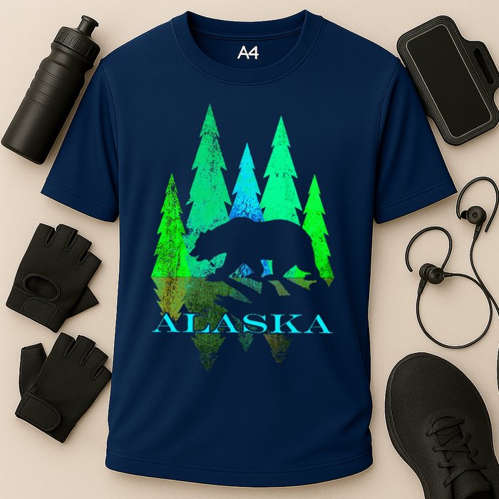 Alaska Alaskan Northern Light Trees With Bear Cooling Performance Crew T-Shirt