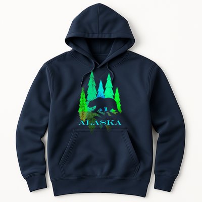 Alaska Alaskan Northern Light Trees With Bear Hoodie