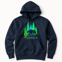 Alaska Alaskan Northern Light Trees With Bear Hoodie