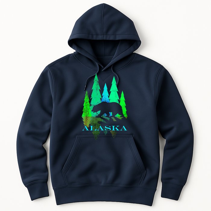 Alaska Alaskan Northern Light Trees With Bear Hoodie
