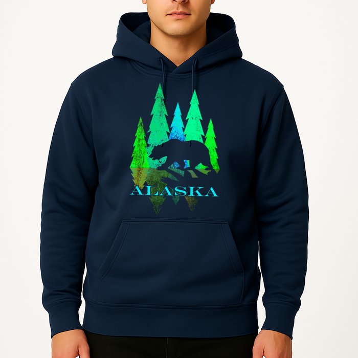 Alaska Alaskan Northern Light Trees With Bear Hoodie