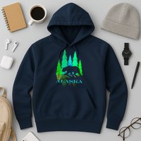 Alaska Alaskan Northern Light Trees With Bear Hoodie