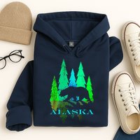 Alaska Alaskan Northern Light Trees With Bear Hoodie