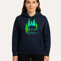 Alaska Alaskan Northern Light Trees With Bear Hoodie
