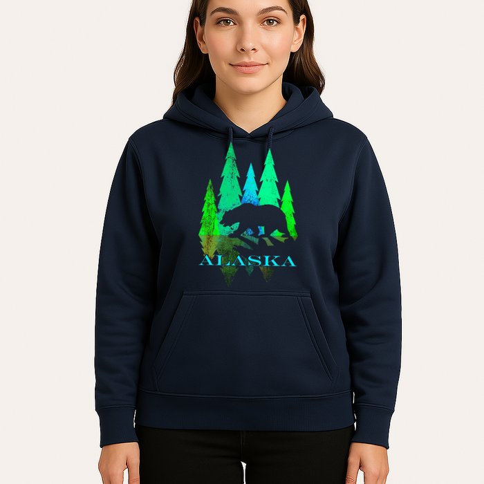 Alaska Alaskan Northern Light Trees With Bear Hoodie