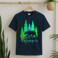 Alaska Alaskan Northern Light Trees With Bear T-Shirt