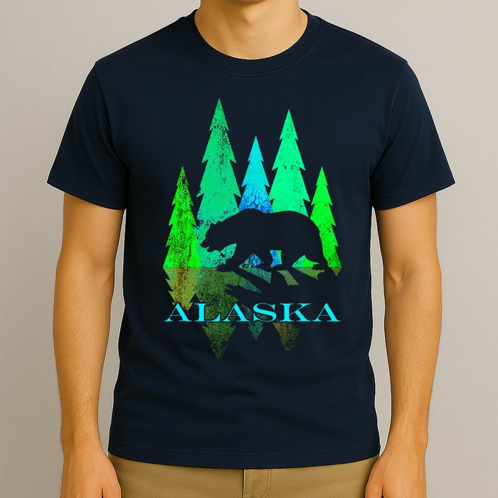 Alaska Alaskan Northern Light Trees With Bear T-Shirt