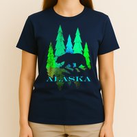 Alaska Alaskan Northern Light Trees With Bear T-Shirt