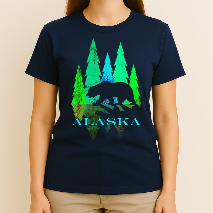 Alaska Alaskan Northern Light Trees With Bear T-Shirt