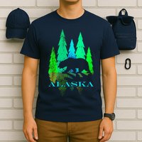 Alaska Alaskan Northern Light Trees With Bear T-Shirt