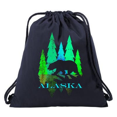 Alaska Alaskan Northern Light Trees With Bear Drawstring Bag
