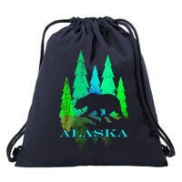 Alaska Alaskan Northern Light Trees With Bear Drawstring Bag