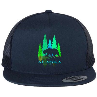 Alaska Alaskan Northern Light Trees With Bear Flat Bill Trucker Hat