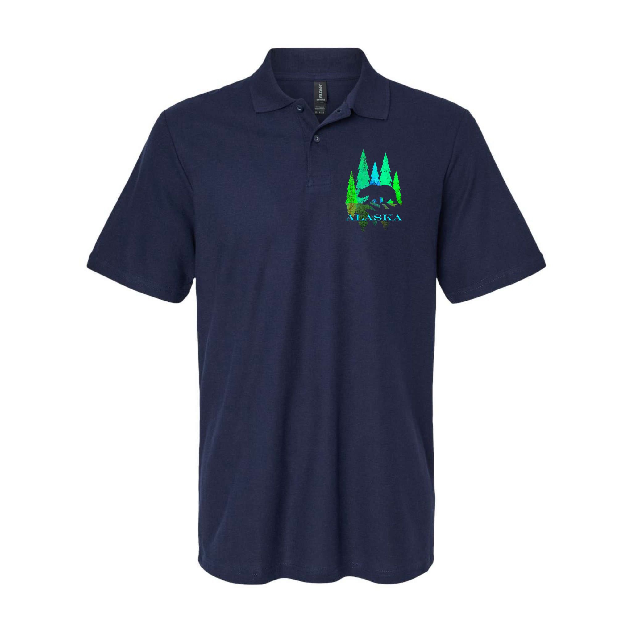 Alaska Alaskan Northern Light Trees With Bear Polo