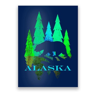 Alaska Alaskan Northern Light Trees With Bear Poster