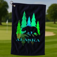 Alaska Alaskan Northern Light Trees With Bear Golf Towel