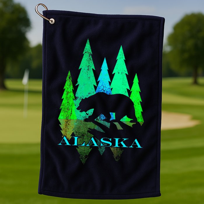 Alaska Alaskan Northern Light Trees With Bear Golf Towel