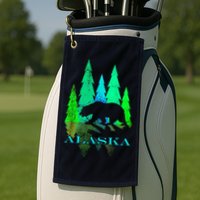Alaska Alaskan Northern Light Trees With Bear Golf Towel