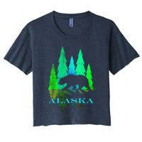 Alaska Alaskan Northern Light Trees With Bear Women's Crop Top Tee