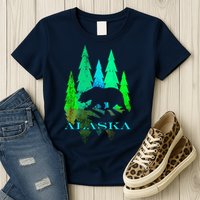 Alaska Alaskan Northern Light Trees With Bear Womens T-Shirt
