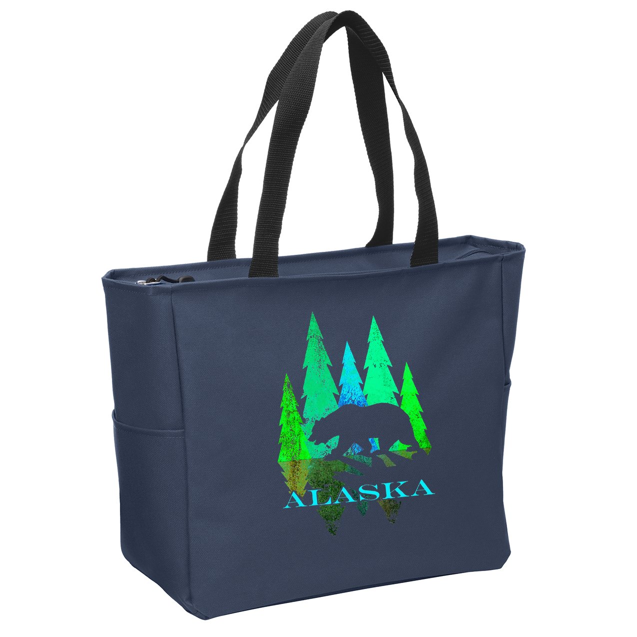 Alaska Alaskan Northern Light Trees With Bear Zip Tote Bag