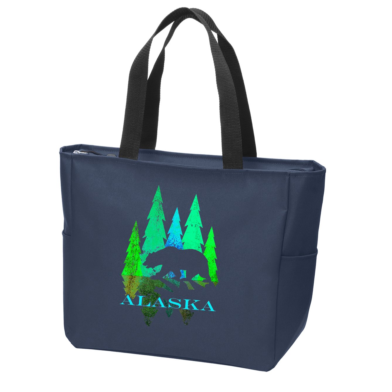 Alaska Alaskan Northern Light Trees With Bear Zip Tote Bag