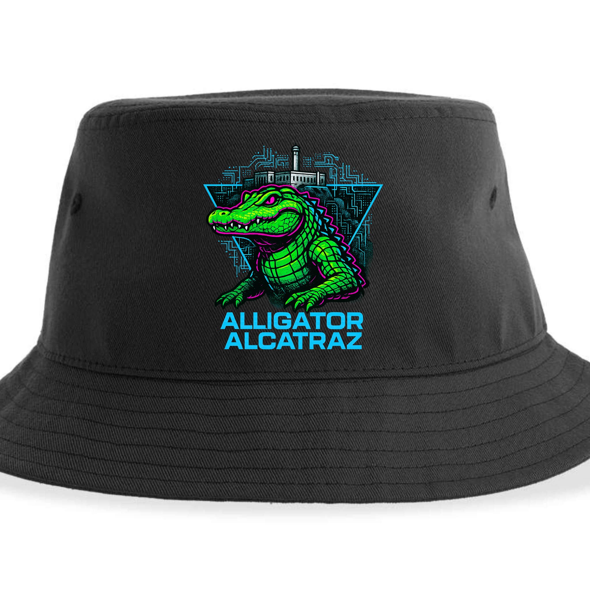 Alligator Alcatraz Neon Cityscape Sustainable Bucket Hat