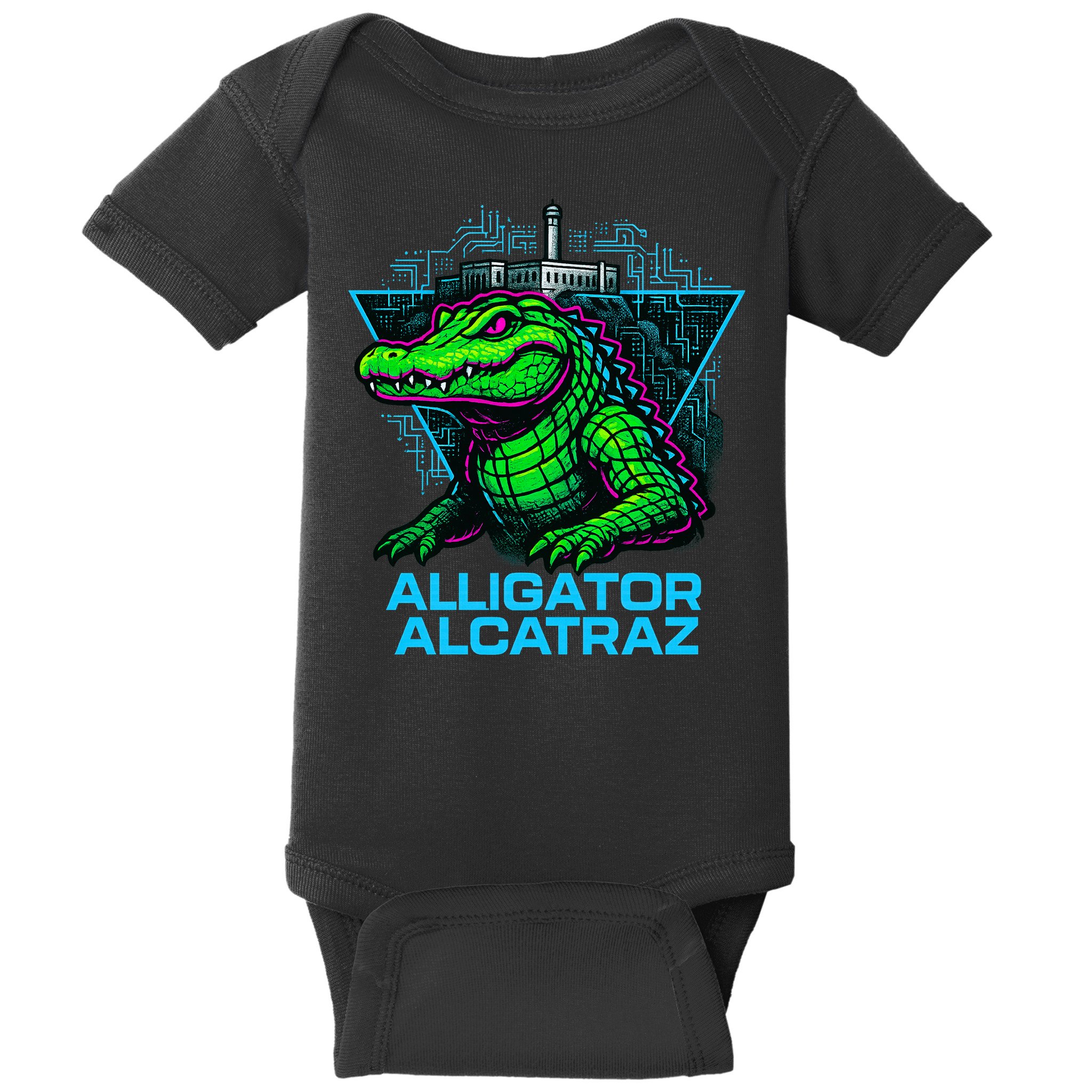 Alligator Alcatraz Neon Cityscape Baby Bodysuit