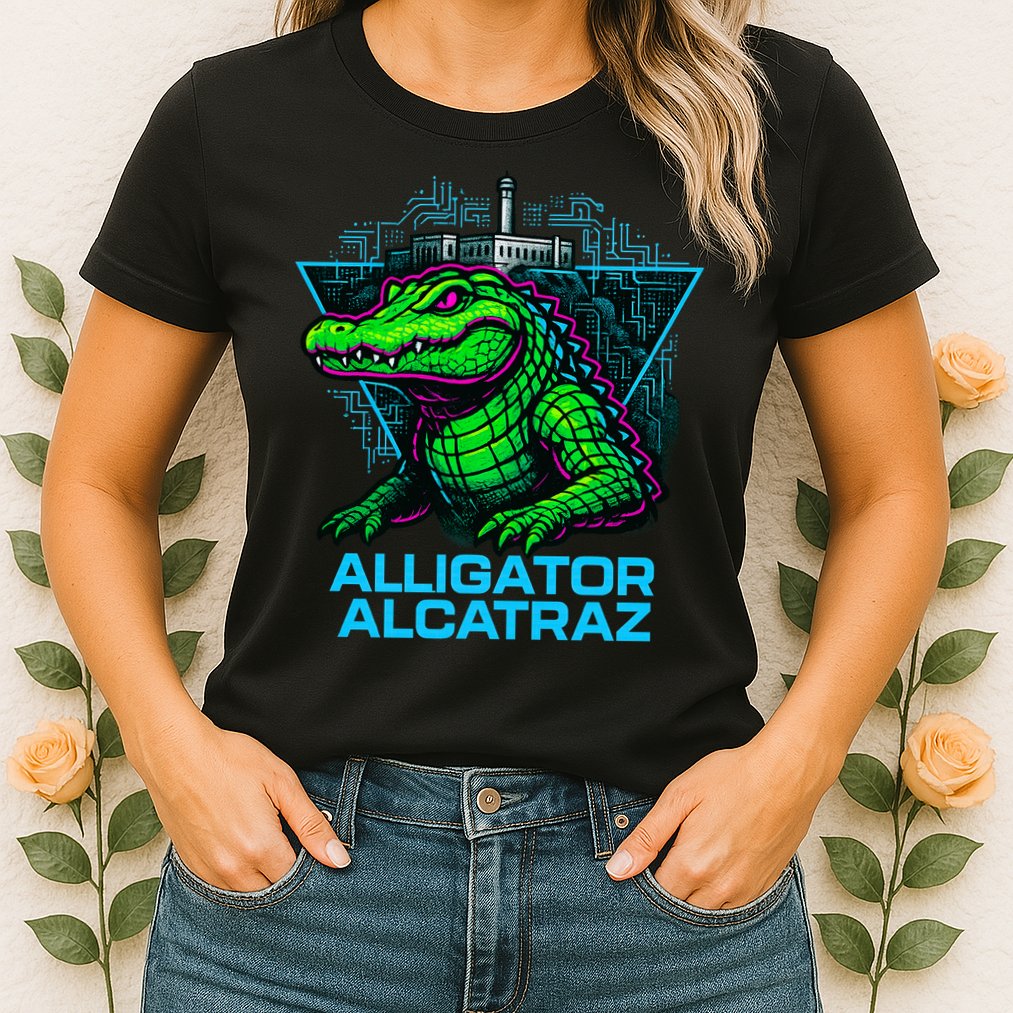 Alligator Alcatraz Neon Cityscape Womens T-Shirt