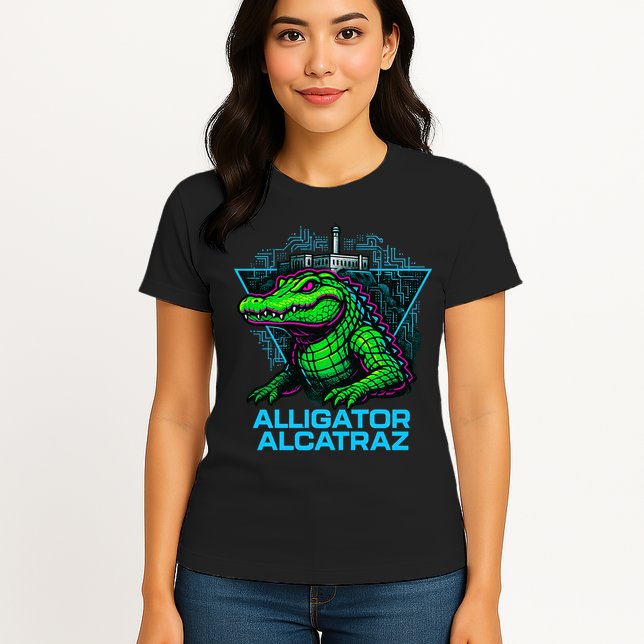 Alligator Alcatraz Neon Cityscape Womens T-Shirt