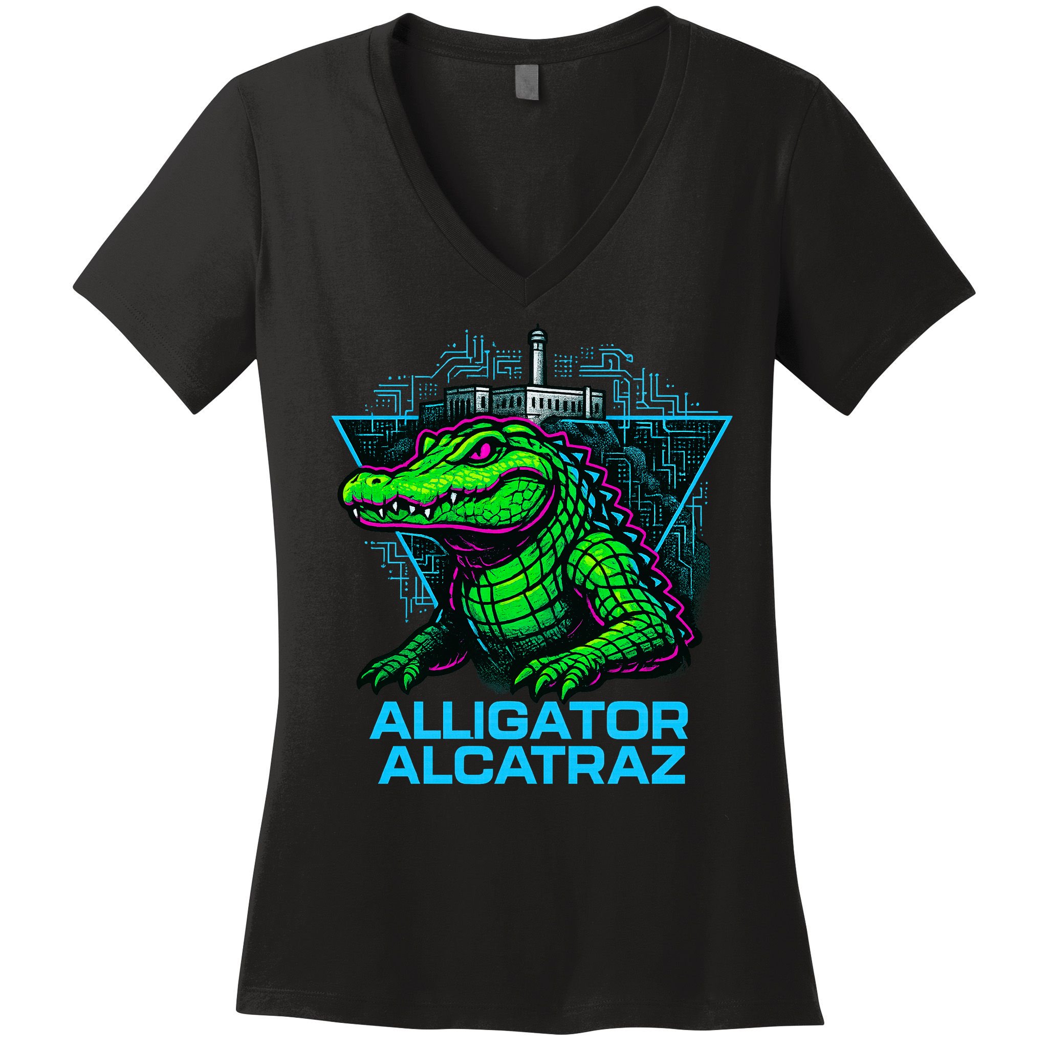 Alligator Alcatraz Neon Cityscape Women's V-Neck T-Shirt